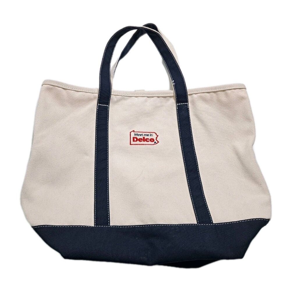 Lands End Canvas Boat Tote Beach Travel Bag Blue Large Delco Pennsylvania